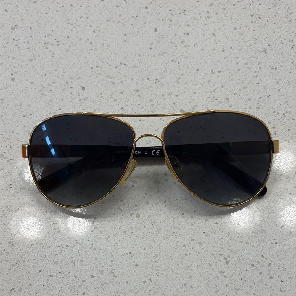 Tory Burch Gold and Black Aviator Sunglasses - Picture 2 of 7